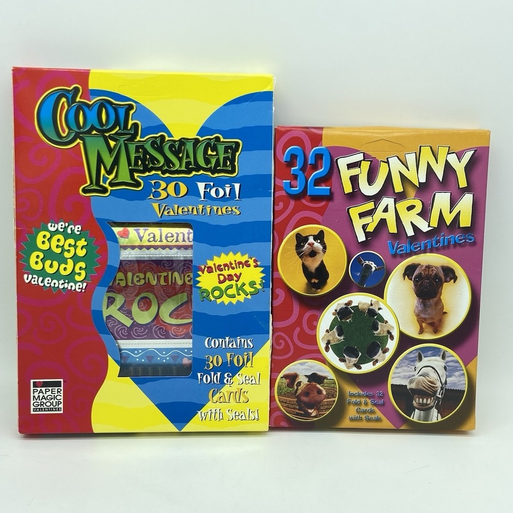 Valentine's Day Cards Cool Message/Funny Farm Set Of 2 Boxes Vintage Retro